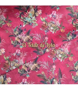 SATEN  ALGODON LEOPARDO ROJO