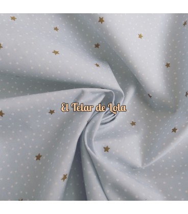 POPELIN ESTRELLAS Y TOPOS CELESTE