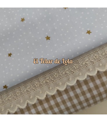 POPELIN ESTRELLAS Y TOPOS CELESTE