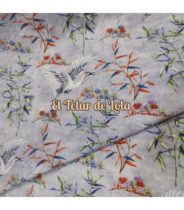 POPELIN ESTAMPADO GARZAS AZULON