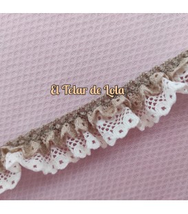 PUNTILLA FRUNCIDA DOBLE CAMEL F/MARFIL