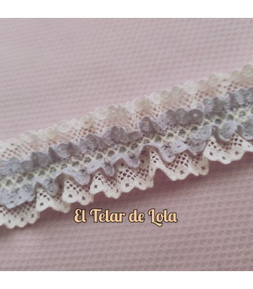 ENTREDOS FRUNCIDO DOBLE  MARFIL/GRIS