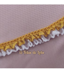 PUNTILLA FRUNCIDA DOBLE OCRE F/MARFIL