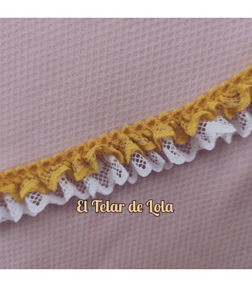 PUNTILLA FRUNCIDA DOBLE OCRE F/MARFIL