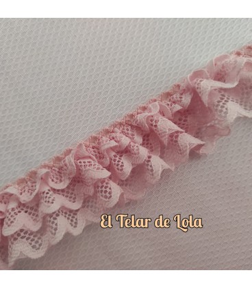 PUNTILLA FRUNCIDA TRIPLE COLOR ROSA