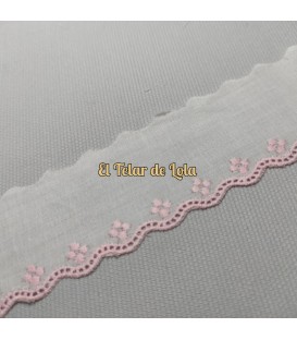 PUNTILLA BORDADA ESTRECHA BCA/ROSA