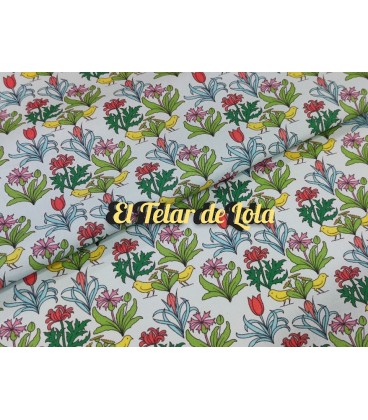 ALGODON/ELASTAN FLORES FONDO VERDE AGUA