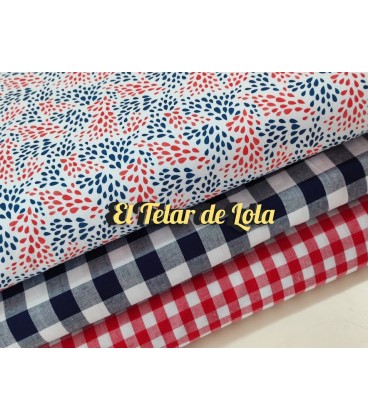 POPELIN GOTAS ROJO/MARINO