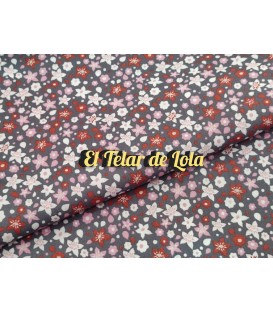 POPELIN FLORES CURVAS GRIS/ROSA