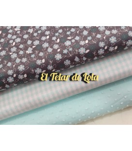 POPELIN FLORECILLAS GRIS/MENTA