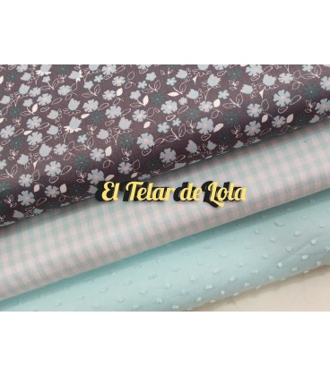 POPELIN FLORECILLAS GRIS/MENTA