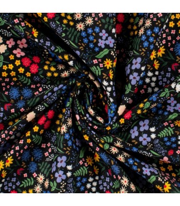 VIYELA ESTAMPADA FLORES NEGRO