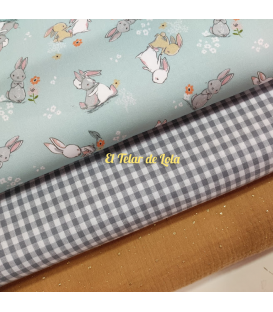 POPELIN CONEJOS VERDE AGUA