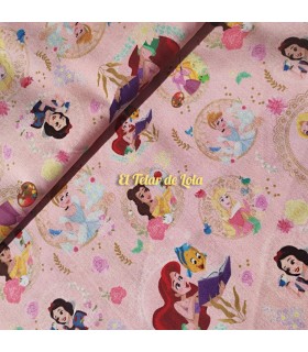 ALGODON PRINCESAS FONDO ROSA