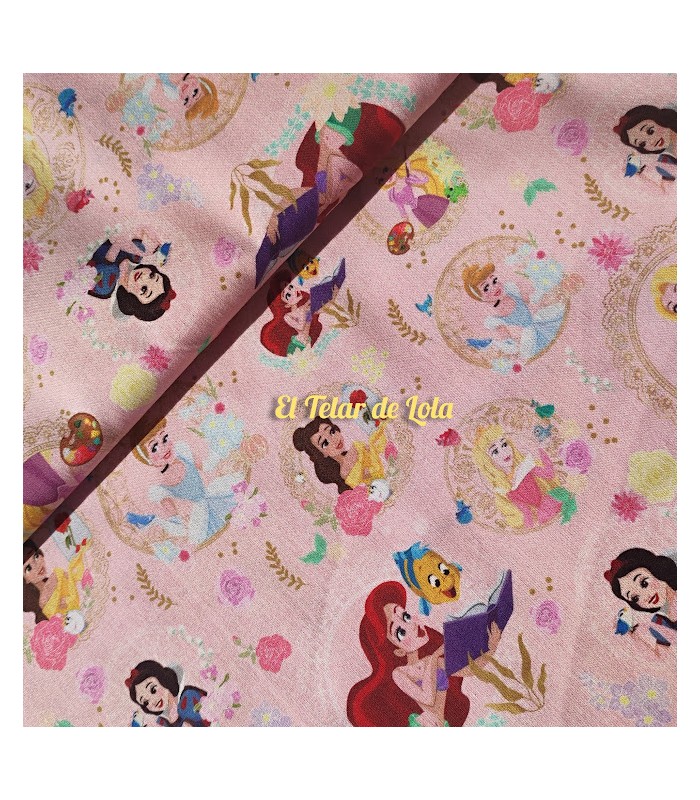 ALGODON PRINCESAS FONDO ROSA