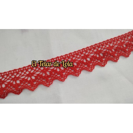 ENCAJE BOLILLO ROJO 25 CMS