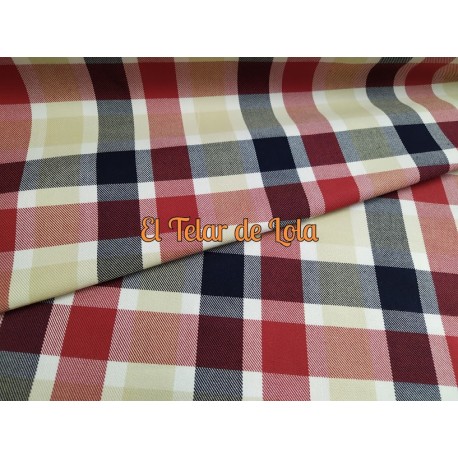 FRANELA CUADROS MARFIL/ROJO 25 CMS
