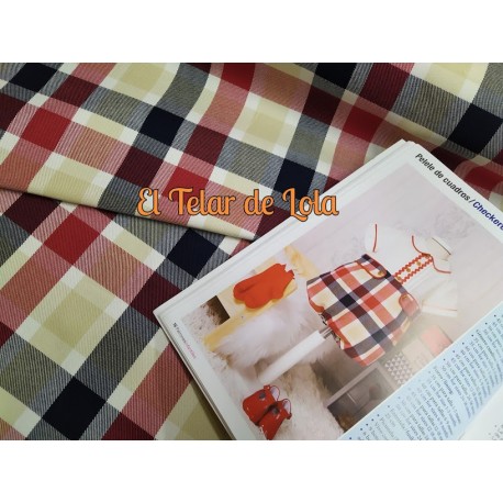 FRANELA CUADROS MARFIL/ROJO 25 CMS